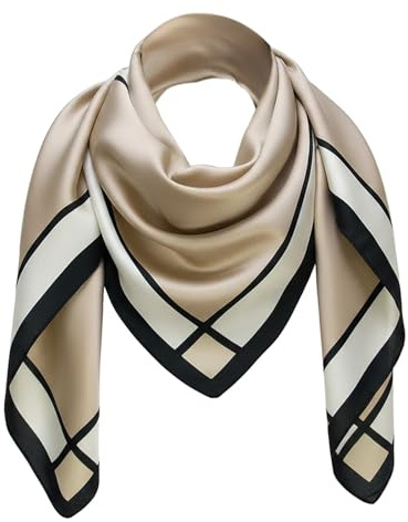 Alyxiavia Women's Silk Scarf, 60 x 60 cm, Elegant Square Scarf, Flat Fabric, Beige Silk Scarf, Decorative Accessories for Women