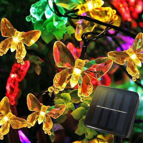 Katomi Solar Lichterkette Außen Schmetterling, 7M 50 LED IP65 Wasserdicht, 8 Modi Bunte Schmetterlinge Deko für Garten, Balkon, Terrasse, Frühling, Ostern & Sommer Party Außenbeleuchtung