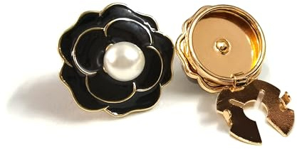 Climple Knopfabdeckungen für Damen, Blusen, Manschettenknöpfe mit Kamelienblume und Kunstperlen, goldene Basis, Manschettenknöpfe für Herrenhemd, Smokinghemd
