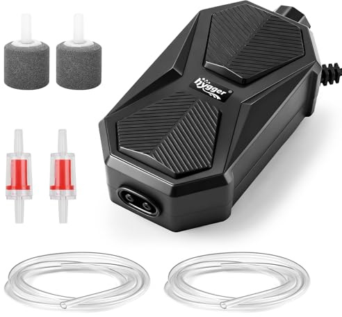 hygger Luftpumpe Aquarium Klein, 2.5W/4W Mini Fish Tank Air Pump Silent, 9.5GPH Aquarium Oxygenator Single Outlets Luftpumpe Zubehör Set für Fish Tank