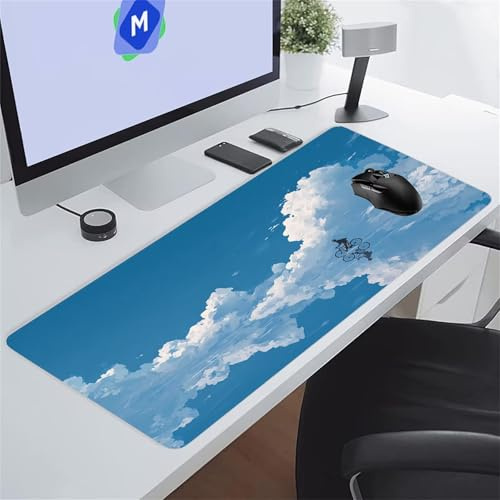 Grand Tapis de Souris Gaming Nuages de Ciel Bleu XXL Mouse Pad 600x400x2 mm Tapis de Bureau Antidérapant avec Coutures sur Les Bords pour Gamer, Ordinateur, PC