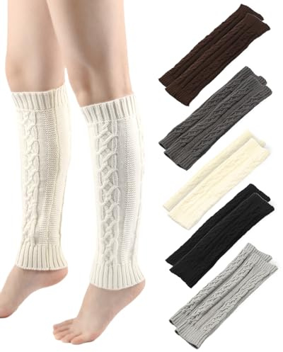 SEESUNO 5 Pairs Women's Leg Warmers Ladies, Elastic Knit Crochet Ankle Legwarmers for Winter