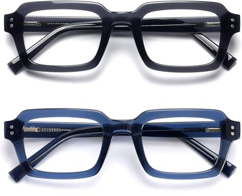 OPULIZE EDG Occhiali da lettura uomo e donna, Anti Luce Blu con Lenti Antiriflesso Antibagliore, Protezione UV, Rettangolare, Cerniere a Molla, Confezione da 2 Nero Blu +1,50