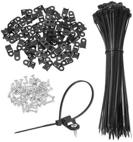 sourcing map 120 soportes tipo sillín de 1,9 cm con bridas de 15,24 cm y tornillos de rosca M3, juego de abrazaderas de soporte organizador de cables, color negro