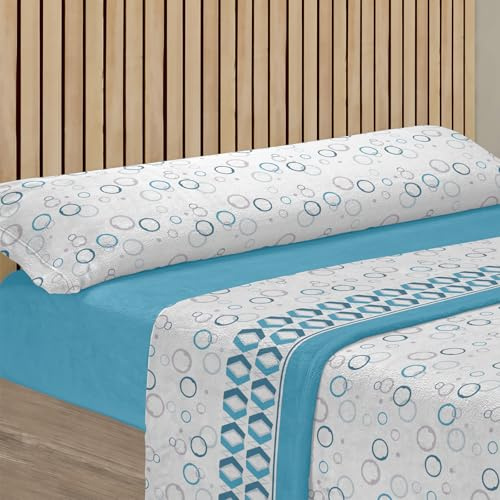 MERCURY TEXTIL-Juego Sábanas 3 Piezas Invierno Azul (Cama 135cm) | Sabanas Polar Pirineo Microfibra Térmica. Incluye Bajera Ajustable, Encimera y Funda Almohada.