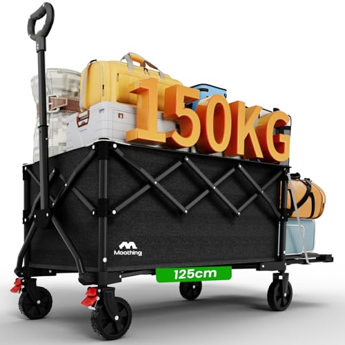 Extra Großer Faltbarer Wagen Mit Erweitertem Abstand, 250L Faltbarer Wagens Mit Heckklappe, 125cm Wagens Mit Bremsen, Einkaufswagen, Transportwagen Für Sport, Einkäufe Und Camping, Schwarz