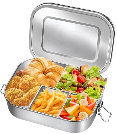 Edelstahl Brotdose, 1600ml Bento Box Edelstahl, Lunchbox mit Fächern Auslaufsichere Lunchbox für Kinder und Erwachsene Brotzeitdose mit 5 Fächern Lebensmittelbehälter für Schule Büro und Picknick