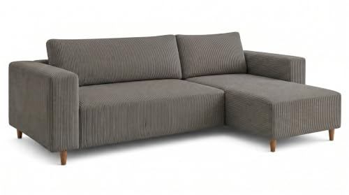 MARPUR Ecksofa mit Schlaffunktion & Bettkasten – Cord Dunkelgrau – 249x142 cm – Eckcouch L-Form – Schlafsofa Wohnlandschaft – Ottomane Universal – Couch