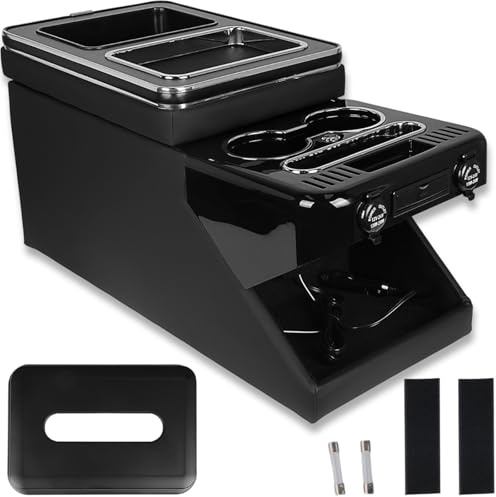 LORPHEIR Caja de almacenamiento para consola central para Mercedes V-Class Vito W447 2014-2023, portavasos con 4 puertos USB, cuero sintético, carga inalámbrica e iluminación LED