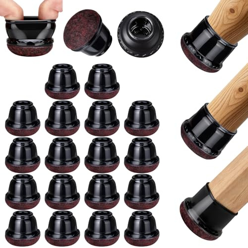 Euqvunn Tappini per Sedie, 18Pcs Tappi per Sedie Rotondi con Rondelle di Feltro, Piedini in TPE Nero per Pavimenti in Legno, Copri Gambe Sedia che Proteggono i Pavimenti dai Graffi (per: 15-25 mm)