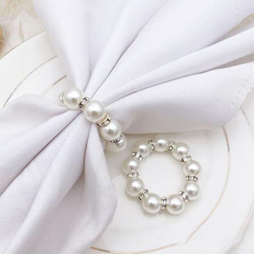 Honseadek Serviettenringe mit Perlen, silberfarbene Imitationsperlen und Strass-Halter mit elegantem, dehnbarem Design, für Hochzeiten, Bankette und formelle Abendessen, 30 Stück