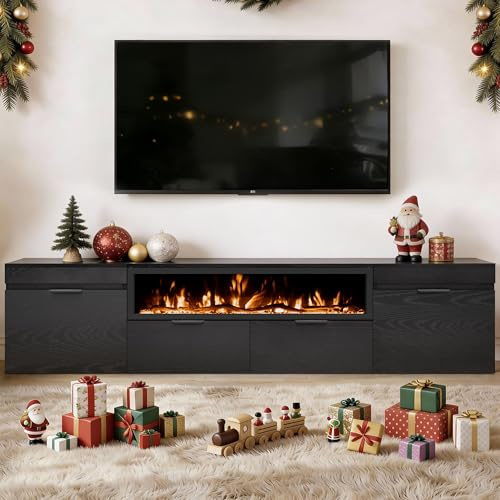 Weyderk 80 Electric Fireplace TV Stand with 40 No Heat Fireplace Insert, 17 Height Modern Media Console for Living Room with 2 Drawers, Entertainment Center Fits Up to 85 TV, Black