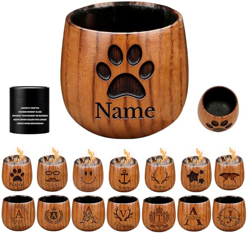 Vasos de whisky de madera carbonizada personalizados, vaso de whisky con inicial personalizado para hombres, nombre grabado, taza de whisky de madera, regalo para boda, papá, marido, abuelo