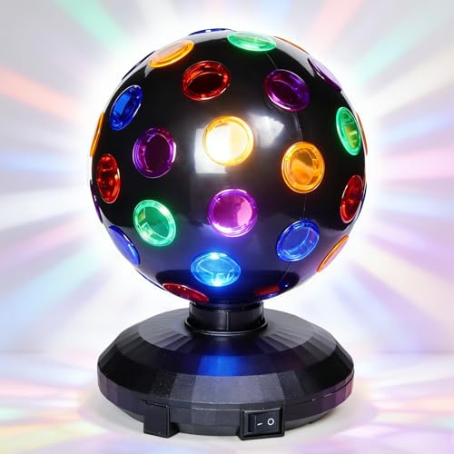 LED Rotierende Discokugel, Disco Kugel - 360 Grad Drehbar mit 34 LED Bunte Farben, Discolicht Partylicht Klein für Kinder Party, Geburtstag, Hochzeit - Tisch Disco Licht mit Kabel Plug