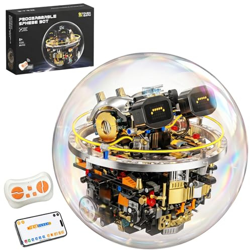Leleopodo Roboter Bausatz ab 8 Jahren, Programmierbarer STEM Roboter, 804 Teile Technik Spielzeug, APP & RC Steuerung, Sphärischer RC Roboter für Kinder, 17 LED Ausdrücke, Lernspielzeug
