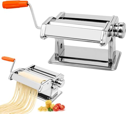 Pasta Maker Machine, 3 in 1 Heavy Duty Stainless Steel Professional Fresh Pasta Lasagne Spaghetti Tagliatelle Maker Machine Cutter with 3 Cut Press Blade Settings with Table Top Clamp Kitchen Set
