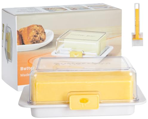 Mantequilleras para mantequilla de 250 g y 500 g con cuchara de corte graduada, hermética de plástico acrílico con gran capacidad (blanco)