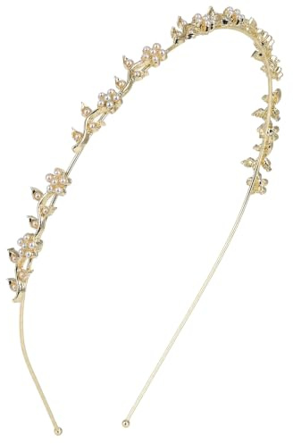 Brudhuvudband i guld | Blomsterhåraccessoar med strass och pärlor | Glimmande hårband för brudar, brudtärnor och gäster | Stil 6