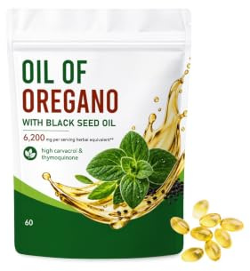 Oreganoolja med svartfröolja (60 count) | med Black Seed Oil- High Carvacrol & Thymoquinone-Immun & Digestive Support, icke-GMO