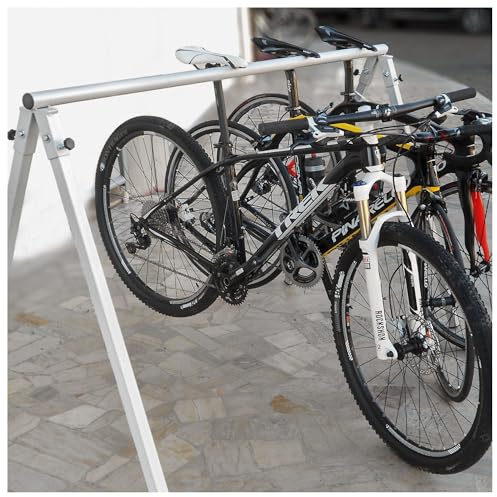 Andrys Supporto Bici da Terra fino a 5 Biciclette | Espositore Portabici da Terra, Acciaio Verniciato Grigio, Lunghezza 180cm