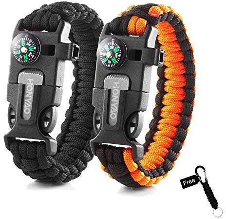 HONYAO Överlevnadsarmband, överlevnadsfallskärmslina-kit med kompass, visselpipa, skrapa och flinta, multifunktionellt armband för vandring, camping, nödsituationer eller andra utomhusaktiviteter, en