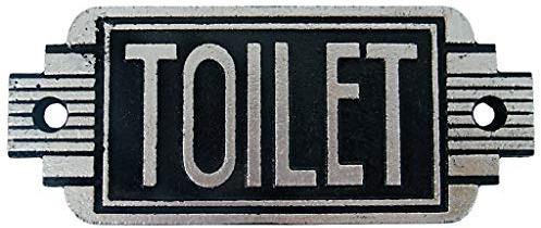 Design Toscano Streamlined Art Deco Toilet Türschild, gusseisen, Two Tone Black & Silver, 6 Inch