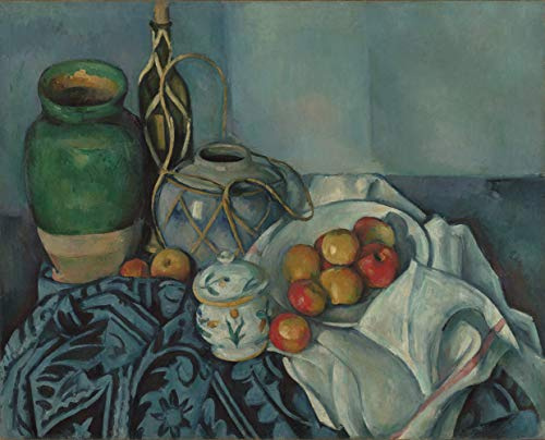 WONDERFULITEMS Still Life with Apples Green Vase Rum Bottle Ginger Pot Fruit Kitchen Painting by Paul Cézanne 11 X 14 Image Size Repro Canvas Rolled Up