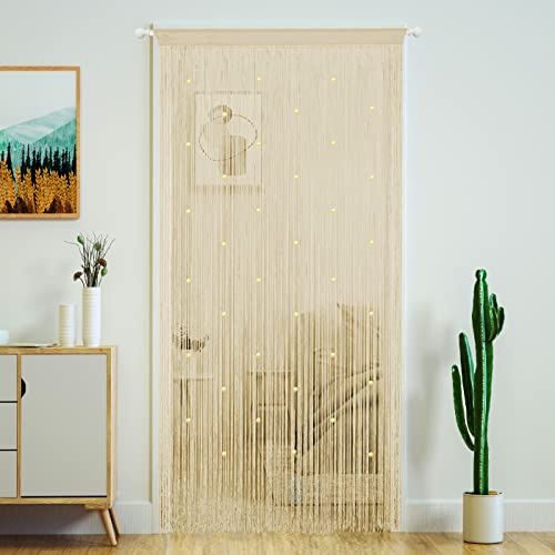 YaoYue Beaded Curtain Door String Curtains for Doorway Tassels Beads Hanging Fringe Hippie Room Divider Window Hallway Entrance Wall Closet Bedroom Privacy Decor (39×79in/100×200cm, Champagne)