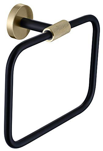 SHUGUANG Handtuchring, Handtuchhalter Edelstahl und Messing Handtuchstange Wandmontage Badaccessoires für Badezimmer Küche Hause, Schwarz und Gebürstetes Gold