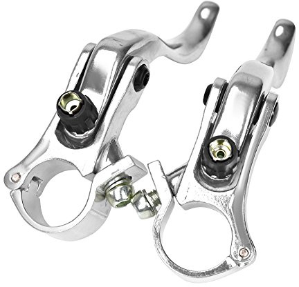 Wosune Freins de vélo, 1 Paire de Levier de Frein à Disque Aluminium Anodisé, Léger et Ergonomique, 2.4 cm, Argenté, pour VTT à Vitesse Unique Pignon Fixe