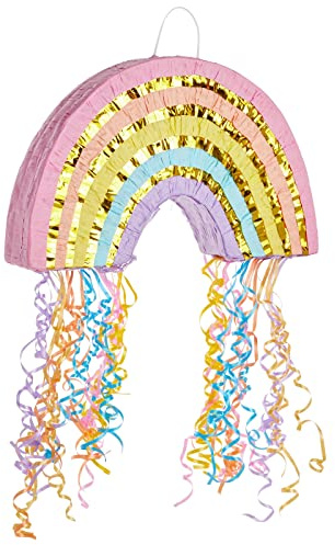Small Pastel Rainbow Pull String Pinata for Birthday Party (16.5 x 13 x 3 In)