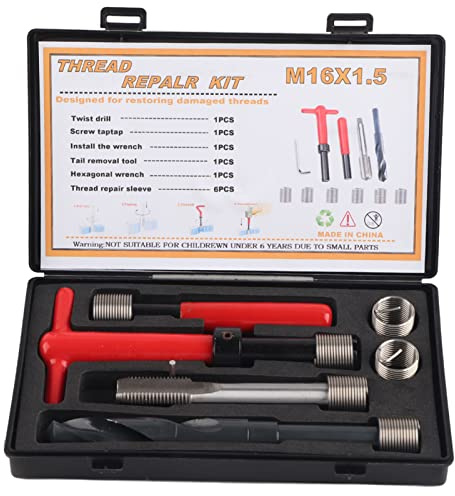 11-tlg. Gewindereparatursatz, M16x1,5 1,5D Edelstahl Spiralbohrer Gewindebohrer Gewindeeinsatzwerkzeug,Umrechnung von metrischen in britische Einheiten Helicoil Reparatursatz