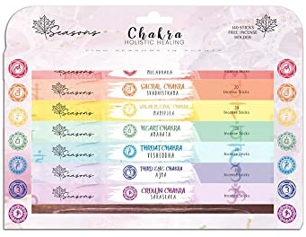 Seasons 7 Chakra Balancing Incense Sticks and Holder for Cleansing, Meditation, Sleep, Relaxation and Aromatherapy- 140 Incense Sticks (20 Sticks/Pack x 7 variations)