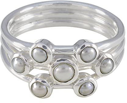 anmutige 925 Sterling Silber echte weiße Perlenringe für Mädchen