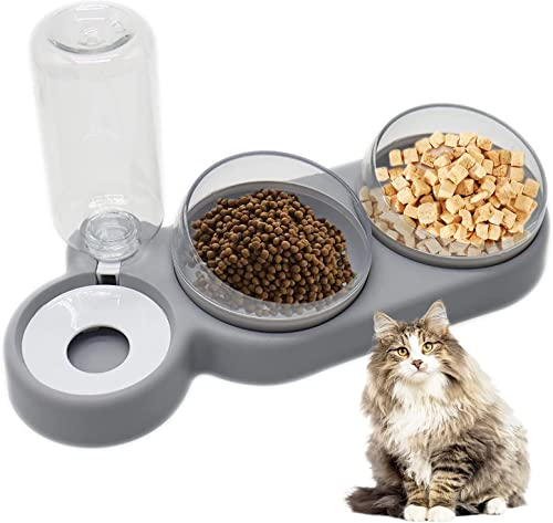 Double Cat Bowls, 3 in 1 Automatic Pet Food & Water Dispenser - 15° Tilted Bowls, Perfect for Cats & Small Dogs (Style A)
