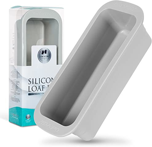 Silicone Loaf Pan (Large) Non-Stick Oven Dish - Professional Bakeware Baking Mould for Cakes Pies Breads - Microwave Dishwasher Freezer Safe - Quick Release - 10.2″x3.9″x3.1″ by Cook’n’Chic