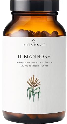 Naturkur® D-Mannose 180 vegane Kapseln á 700 mg (2100 mg pro Tagesportion) im Apothekerglas - Laborgeprüft, rein pflanzliche Fermentation, ohne Zusatzstoffe, sorgfältig hergestellt in Unterfranken
