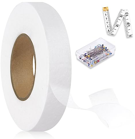 Vicloon Saumband zum Aufbügeln, Saumband 64m, Bügelband zum Kürzen Glaskopfnadeln, für Aufbügeln auf Textilien wie Hosen Gardinen Vorhänge(Schwarz+Weiß)