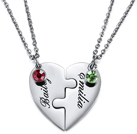 MunkiMix Personalisierte Halskette für Männer/Frauen, Paar-/Freundschaftskette für 2/3/4/5 Teile, Schwarz/Silber Herz-Puzzle-Teile-Halsketten-Sets, Name/Text-Gravur Edelstahl-Halskette