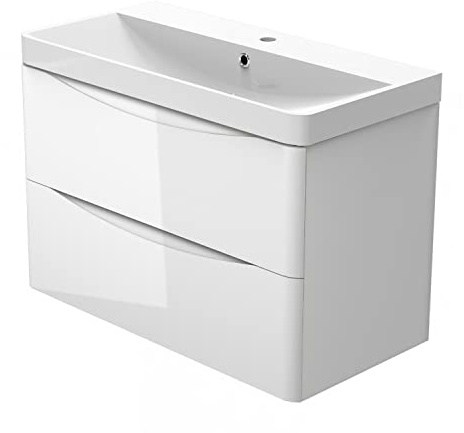 Biubiubath 800mm Wall Hung Bathroom Vanity Basin Unit Gloss White 2 Soft Close Drawers Bathroom Furniture Set flat pack