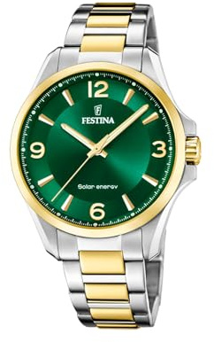 Festina Herrenuhr Analog Solar aus Edelstahl 316l Mehrfarbig | Widerstandsfähiges Mineralglas, Wasserdicht 5 ATM F20657/3 Solar Energy