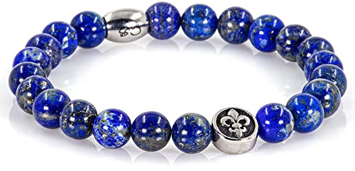 Lapislazuli Armband Bracelet Perlenarmband blau Florentiner Lilie silber 8mm Edelstahl