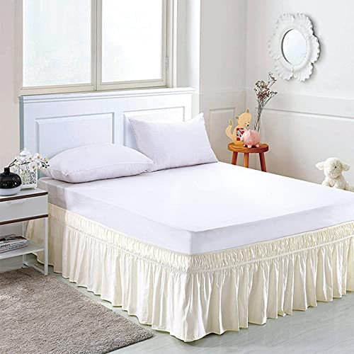 Surwin Betthusse Ruffle Bettrock Rüschen, Elastischer Bett Rock Bettvolant Gerüschter Bed Skirt Wrap Around Bettrock Husse Röcke Keine Bettoberfläche Bett Bettgestein (Beige,150x200x45cm)