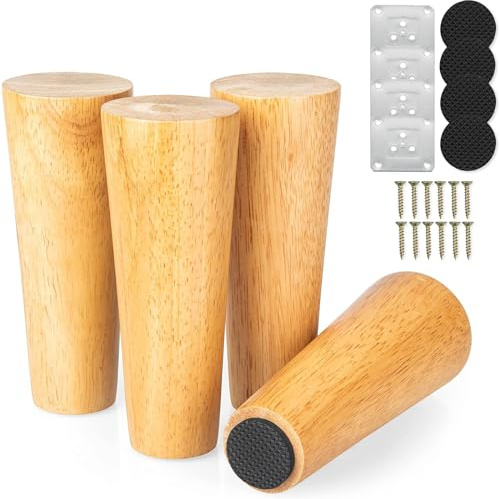 AKOLAFE 4 Stück Möbelfüße Holz 8cm Sofa Füße Holz möbelfüße Eiche Robuste Möbelfuß Rund Möbelbeine Mit Montageplatten Und Schrauben Schwerlaste Schrankfüße Für Sofa, Bett, Schrank