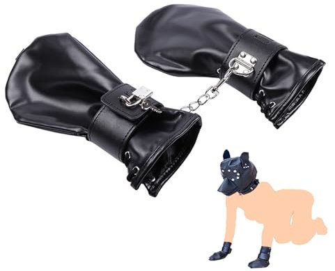 SUPKTHDY Handschellen Petplay BDSM Fesseln Sex Fist Handschuhe mit Schloss Weiches Lackleder Handschellen Hundepfoten Hund Bondagehandschuh SM Fessel Sexspielzeug Extrem Sex