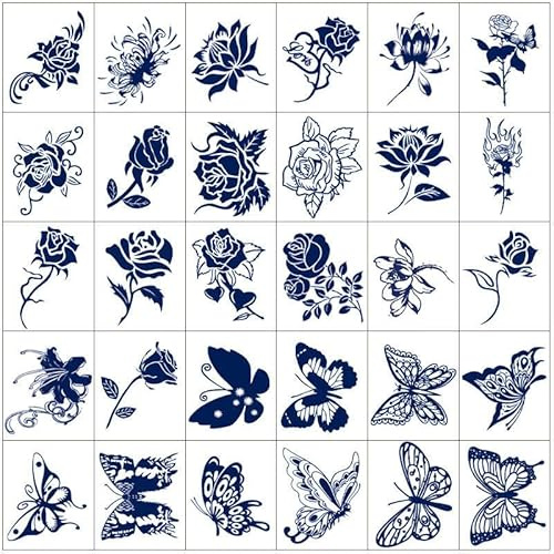 30 Stück Wasserfeste Und Langlebige Kräutersaft-Tattoo-Aufkleber Für Frauen, Simulierte Sexy Schlüsselbein-Blumen-Schmetterlings-Aufkleber Dauer Von Zwei Wochen Temporäre Tattoo Fake Tattoo Aufkleber