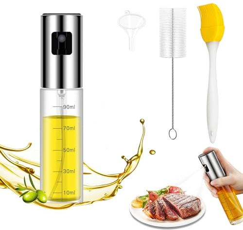 SCBOY 100ml Nebulizzatore Olio Spruzzino Olio Per Friggitrice Aria Oliera Spray con Spazzola Per La Pulizia Dell'imbuto E Spazzola Per La Griglia In Silicone