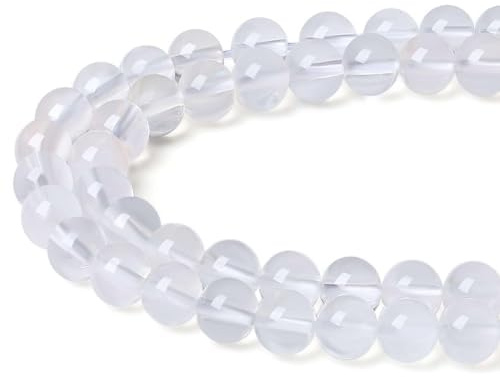 XIANNVXI 8mm Naturstein Bergkristall Quarz Perlen zum Auffädeln mit Loch Runde Kristalle Edelsteine zum Auffädeln Transparent Perlen für Armbänder Ketten DIY Schmuck Basteln (ca. 47 Stück)