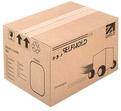 SelfHold 5x Cardboard Moving House Boxes Large 60cm x 30cm x 20cm (24 x 12 x 8) Strong Packing Boxes for Moving House with Printed Room List Organization | Made in Britain