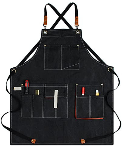 Werkzeugschürze, Arbeitsschürze mit Taschen, Arbeitsschürze, Segeltuchschürze, Werkstatt-Werkzeugschürze mit verstellbaren Trägern for Friseur, Küche, Gärtner, Café (Farbe: Grau, Größe: X-Groß) (Farbe